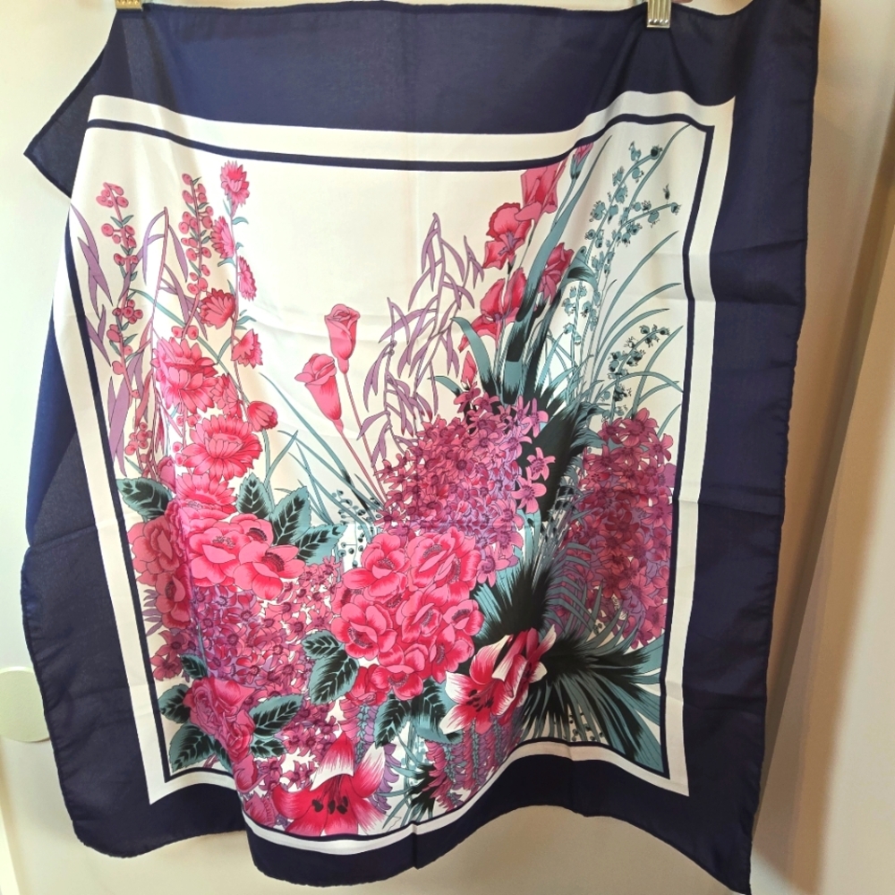 Vintage Floral Navy Tourquoise Pink Floral Scarf Overseas Advantage Quality Feel